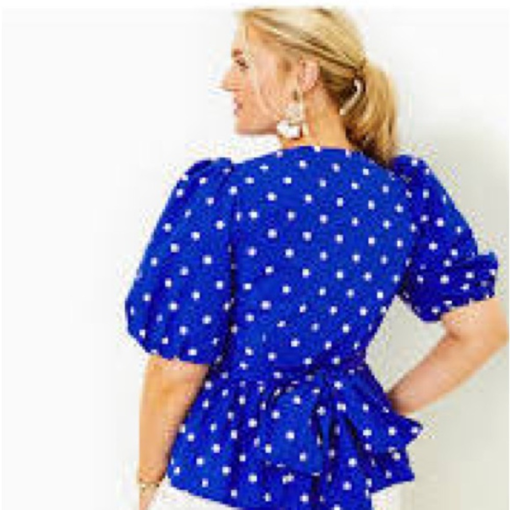 New with tags! Lilly Pulitzer Kara Cotton Wrap Top blue grotto hot spot size 12 - Picture 2 of 7